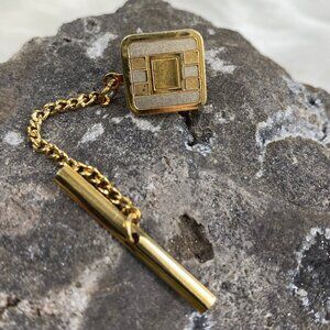 Vintage Gold & Silver Tone Square Tie Tack Bar .5" X .5"